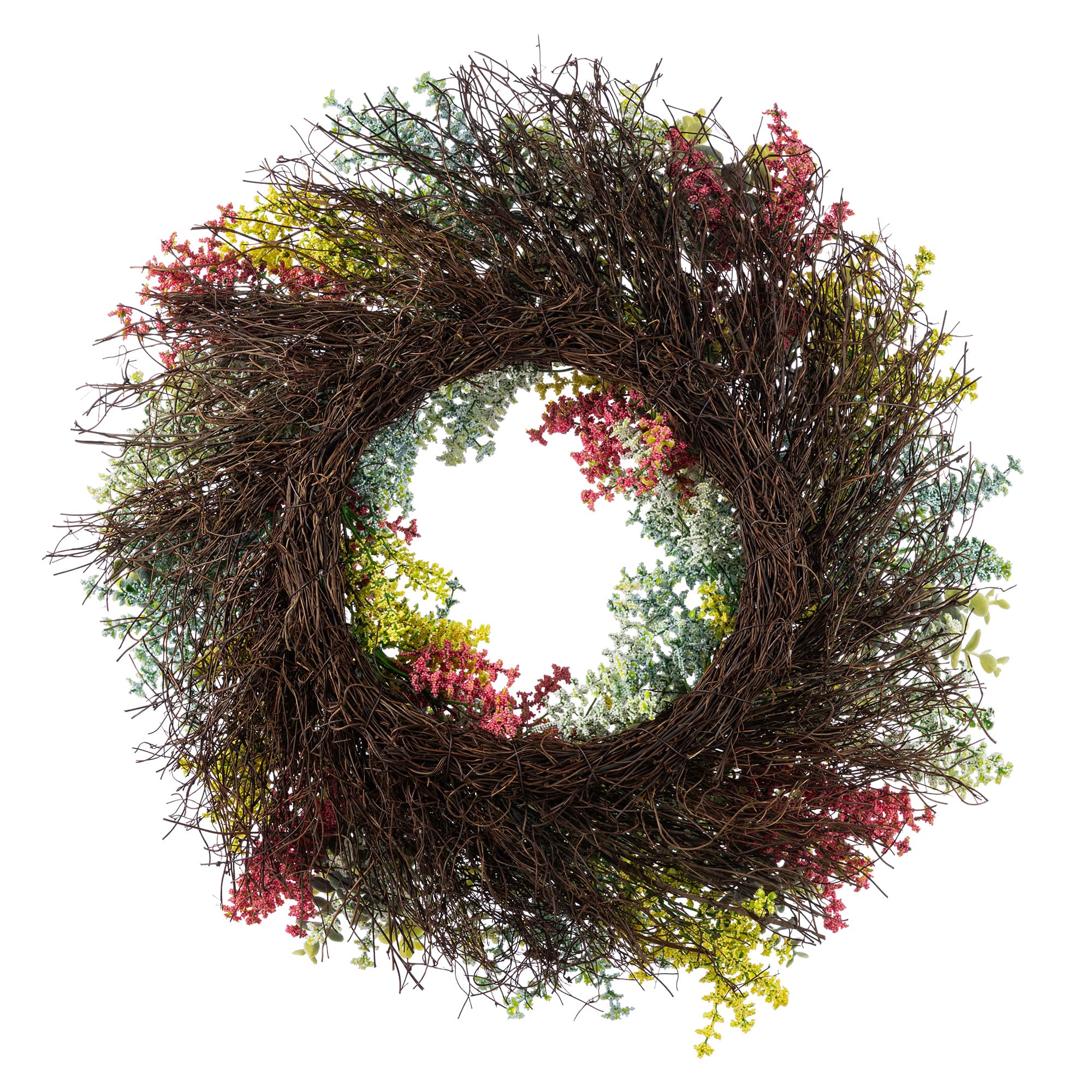 Glitzhome® 24" Mixed Floral Eucalyptus Wreath with Black Metal Hanger